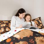 Erosebridal Cute Capybara Bedding Set Full Size for Capybara Lovers, Kawaii Animal Comforter Set for Kids Boys Girls Adults Bedroom, Persimmon Down Comforter, Cartoon Fruit Quilt, Black