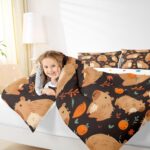 Erosebridal Cute Capybara Bedding Set Full Size for Capybara Lovers, Kawaii Animal Comforter Set for Kids Boys Girls Adults Bedroom, Persimmon Down Comforter, Cartoon Fruit Quilt, Black