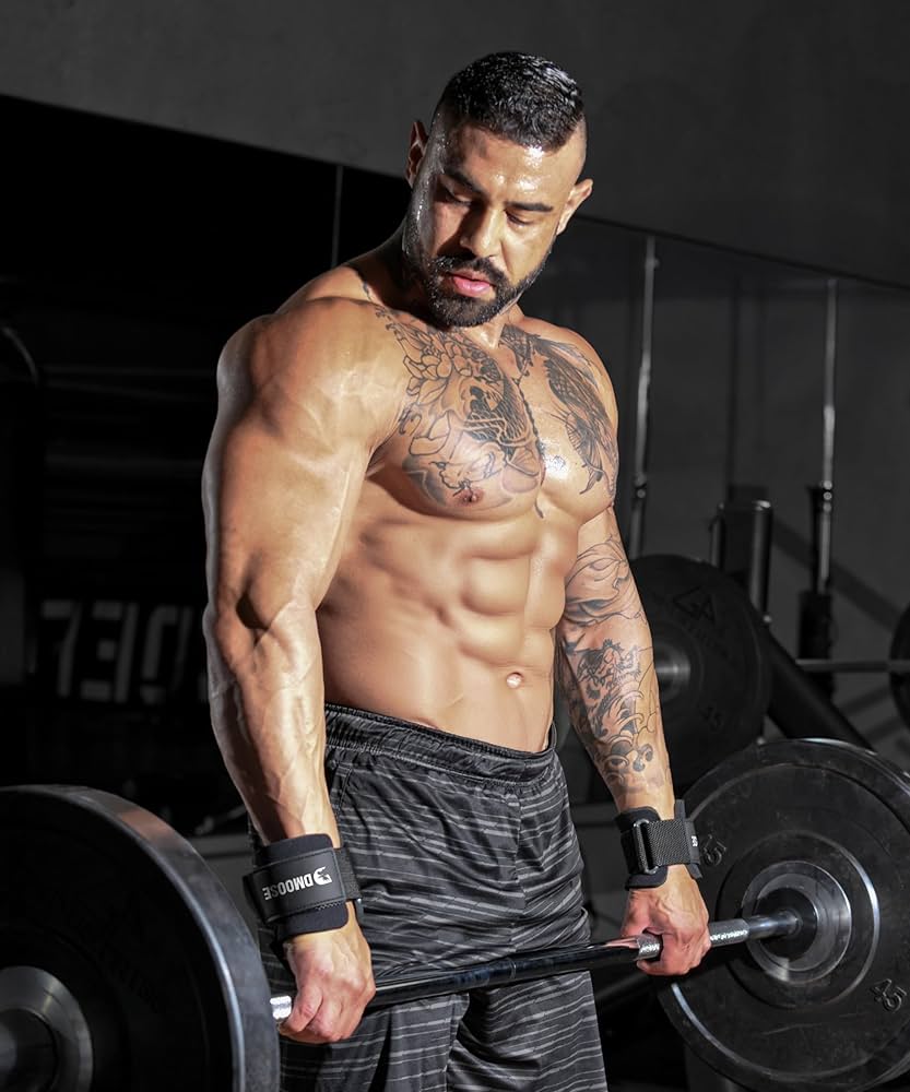 DMoose Fitness Weight Lifting Hooks (Pair) for Deadlifts, Pull Ups, Rows & Shrugs – Anti-Rip Nylon Strap Hand Grips with Thick Wrist Padding – Heavy Duty Wrist Straps for Weightlifting & Gym Workouts