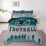 Erosebridal Football Queen Comforter Set American Soccer City Bedding Set for Kids Teen Adults,Rugby Sports Green Grey Comforter Sports Competitive Games Quilt