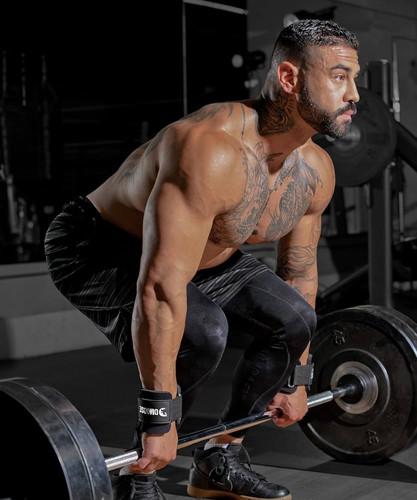 DMoose Fitness Weight Lifting Hooks (Pair) for Deadlifts, Pull Ups, Rows & Shrugs – Anti-Rip Nylon Strap Hand Grips with Thick Wrist Padding – Heavy Duty Wrist Straps for Weightlifting & Gym Workouts