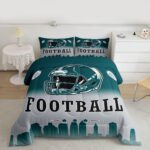 Erosebridal Football Queen Comforter Set American Soccer City Bedding Set for Kids Teen Adults,Rugby Sports Green Grey Comforter Sports Competitive Games Quilt