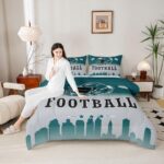 Erosebridal Football Queen Comforter Set American Soccer City Bedding Set for Kids Teen Adults,Rugby Sports Green Grey Comforter Sports Competitive Games Quilt
