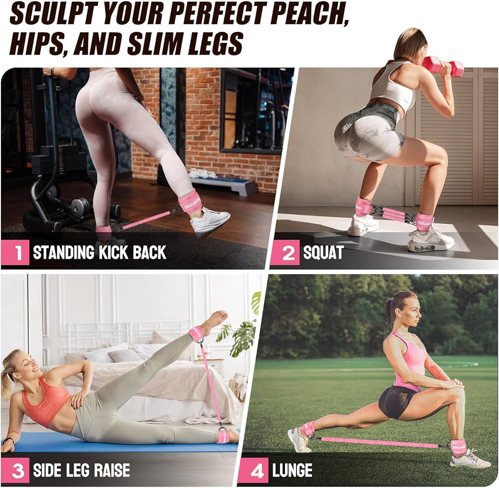 Ankle Resistance Bands with Cuffs, Ankle Weights Bands for Working Out, Women Leg and Glutes Workout Equipment, Exercise Bands for Kickbacks, Butt and Booty Trainer, Home Gym Fitness Equipment
