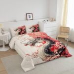 Erosebridal Girls Dragon Comforter Set Queen Size, Japanese Style Animal Down Comforter Cherry Blossoms Sakura Bedding Set Ancient Wildlife Quilt for Kids Teens Adult Women Bedroom Decor, Pink
