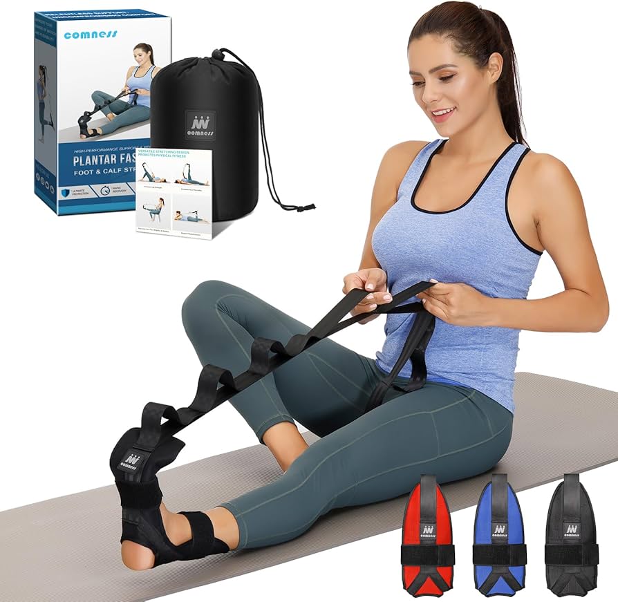 Foot and Calf Stretcher-Stretching Strap For Plantar Fasciitis, Heel Spurs, Foot Drop, Achilles Tendonitis & Hamstring. Yoga Foot & Leg Stretch Strap.