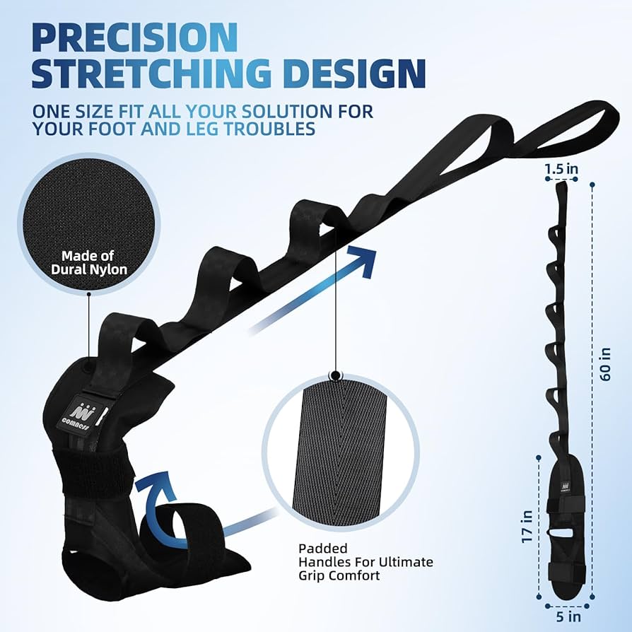 Foot and Calf Stretcher-Stretching Strap For Plantar Fasciitis, Heel Spurs, Foot Drop, Achilles Tendonitis & Hamstring. Yoga Foot & Leg Stretch Strap.