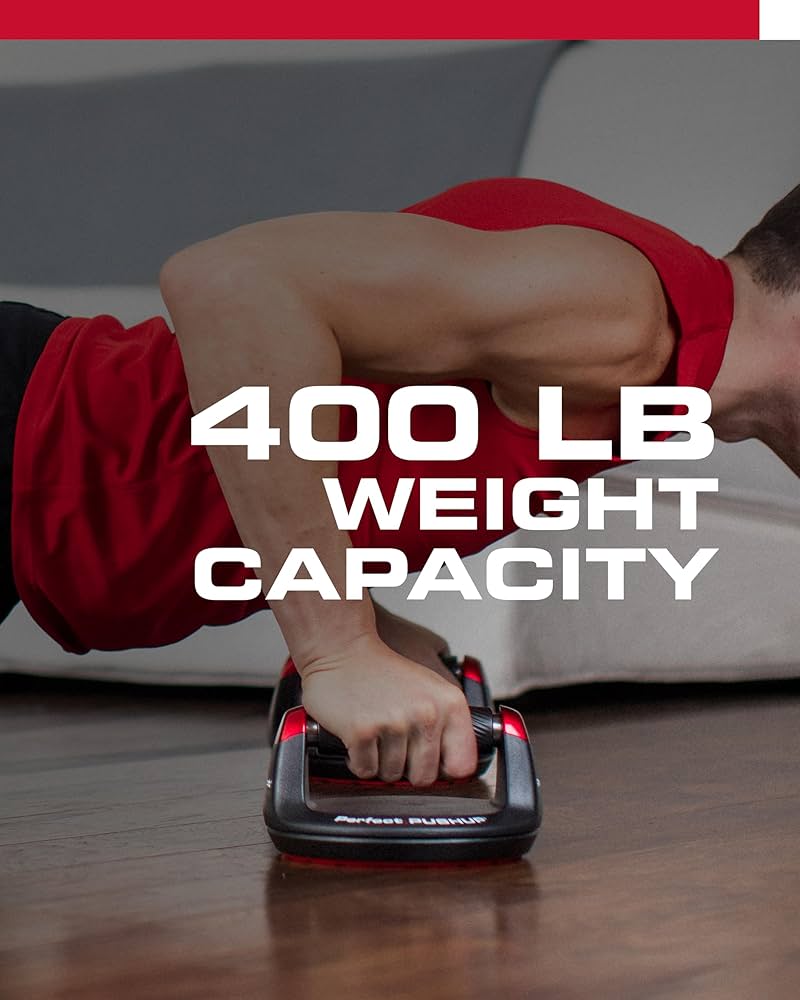 Perfect Pushup Elite – Rotating Handle Design with Steel Ball Bearings for Smooth, Effortless Handle Rotation – Ergonomic Grips, 8″ Base & Textured, Non-Slip Bottom Treads – Supports up to 400lbs