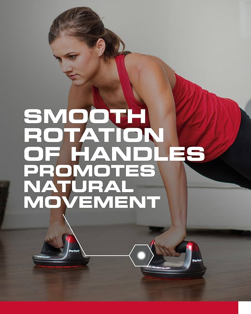 Perfect Pushup Elite – Rotating Handle Design with Steel Ball Bearings for Smooth, Effortless Handle Rotation – Ergonomic Grips, 8″ Base & Textured, Non-Slip Bottom Treads – Supports up to 400lbs