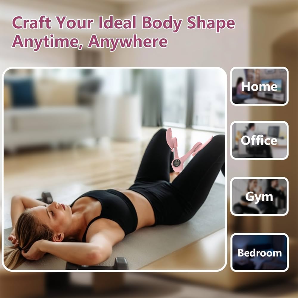 Thigh Trainer, 360°Adjustable Pelvic Floor Muscle Trainer with LED Display, Inner Thigh Exerciser with 20LB Resistance Band for Women, Home Fitness Equipment for Hip, Leg, Arm