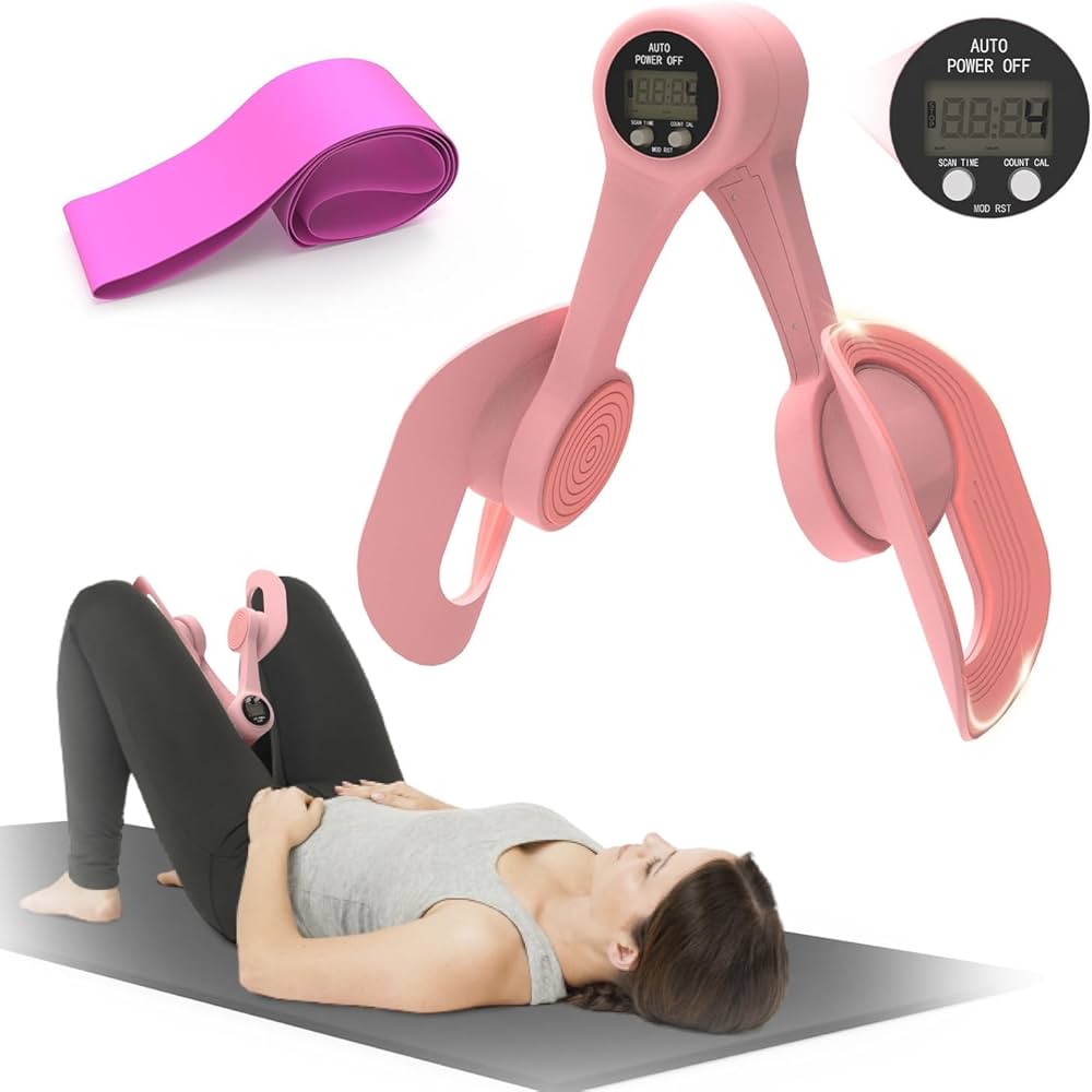 Thigh Trainer, 360°Adjustable Pelvic Floor Muscle Trainer with LED Display, Inner Thigh Exerciser with 20LB Resistance Band for Women, Home Fitness Equipment for Hip, Leg, Arm