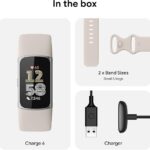 Fitbit Charge 6 Fitness Tracker with Google apps, Heart Rate on Exercise Equipment, 6-Months Premium Membership Included, GPS, Health Tools and More, Porcelain/Silver, One Size (S & L Bands Included)
