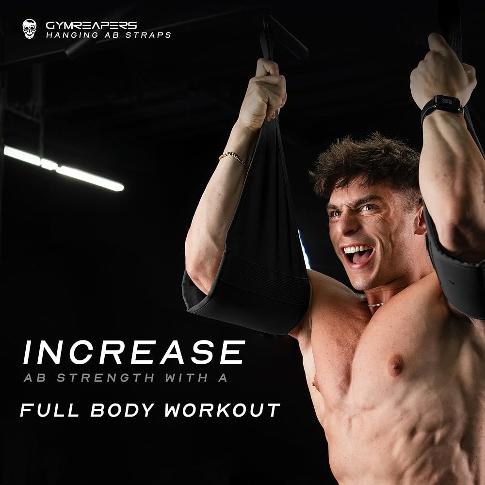 Gymreapers Hanging Ab Straps for Pull-Up Bar — Hang Bar Assist Strap & Strength Workout Exercise Equipment, Padded Adjustable Arm Supports with 2 Steel Carabiners for Leg Raises, Abdominal & Core Training