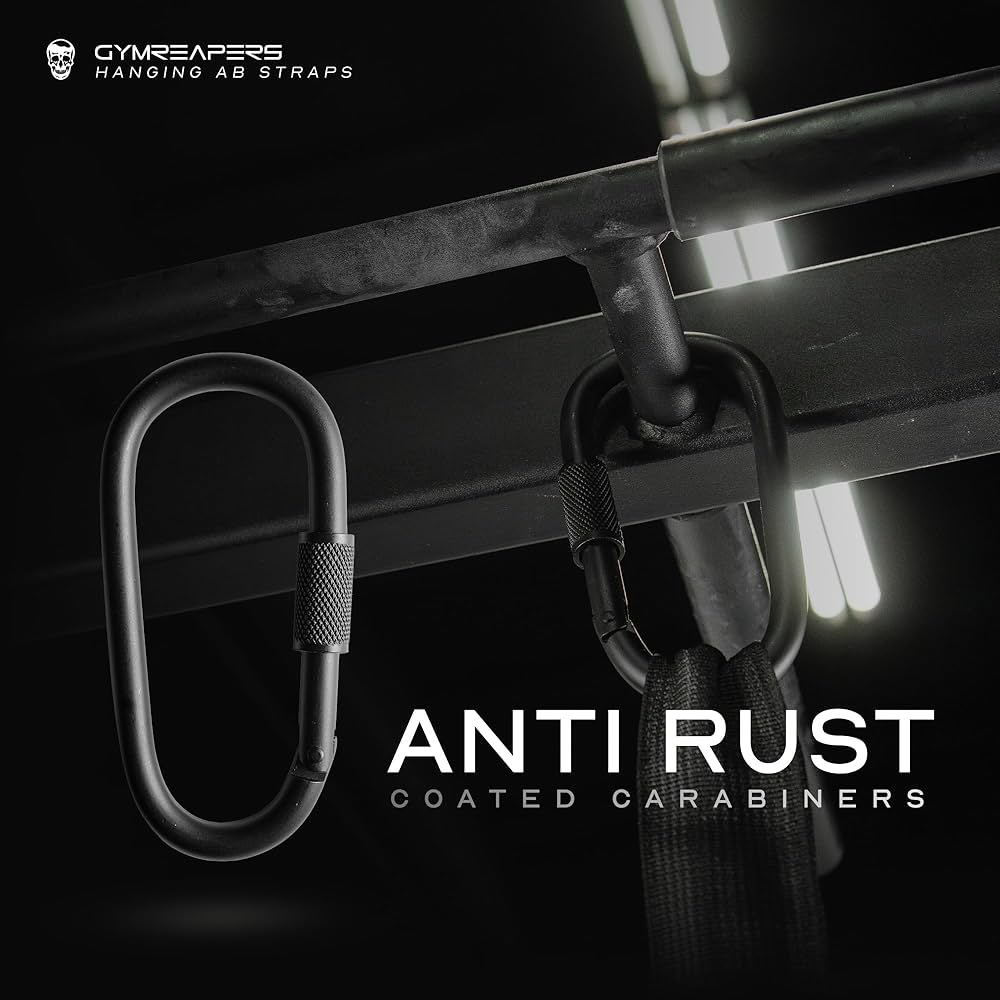 Gymreapers Hanging Ab Straps for Pull-Up Bar — Hang Bar Assist Strap & Strength Workout Exercise Equipment, Padded Adjustable Arm Supports with 2 Steel Carabiners for Leg Raises, Abdominal & Core Training