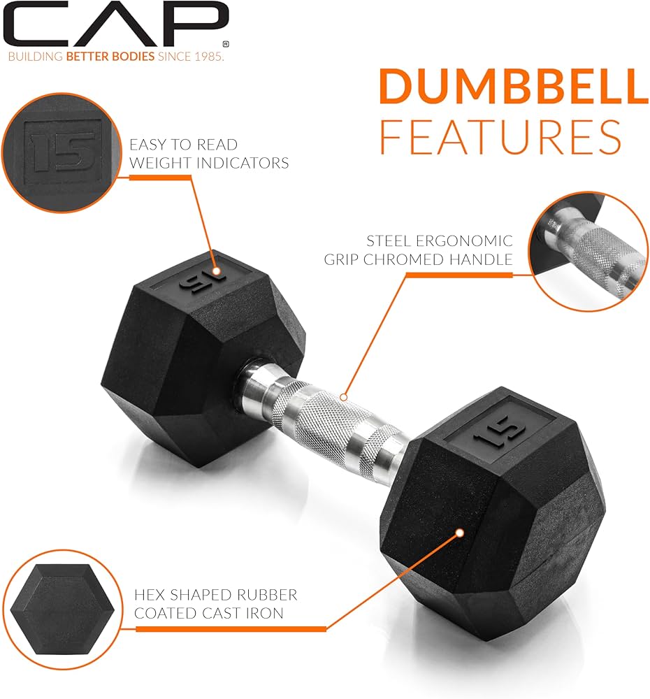 CAP Barbell Coated Hex Dumbbell Weight – Single | 10-120 lbs | Multiple Options