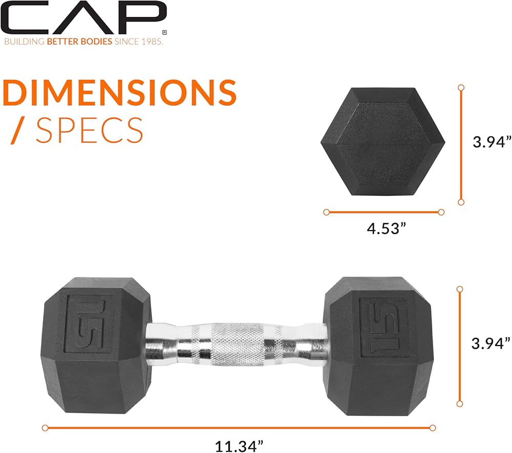 CAP Barbell Coated Hex Dumbbell Weight – Single | 10-120 lbs | Multiple Options