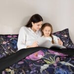 Castle Fairy Beetle Kids Comforter Set,Insect Animals Theme Down Alternative Adults Room Decor,Nature Plant Leaves Flowers Ultra Soft Microfiber Inner Fill 3Pcs Bedding Queen Size