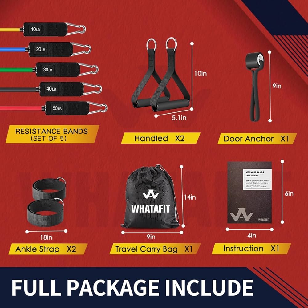 WHATAFIT Resistance Bands, Exercise Bands，Resistance Bands for Working Out, Work Out Bands with Handles for Men and Women Fitness, Strength Training Home Gym Equipment