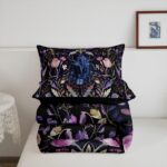 Castle Fairy Beetle Kids Comforter Set,Insect Animals Theme Down Alternative Adults Room Decor,Nature Plant Leaves Flowers Ultra Soft Microfiber Inner Fill 3Pcs Bedding Queen Size