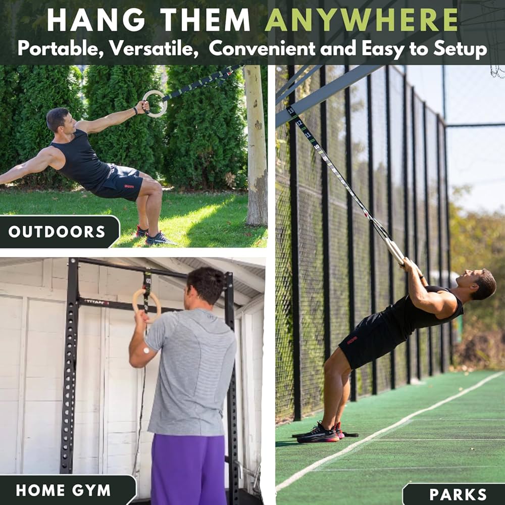 Gymnastic Rings with Adjustable Straps, 1.1″ Olympic Rings, Calisthenics Rings Equipment, Gym Rings with Straps for Home Workout, Outdoor Exercise Rings, Crossfit Pull Up Row Dip Ring Training