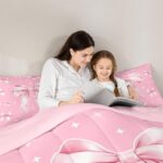 Erosebridal Pink Bow Comforter Set Dreamy Butterfly Knot Full Bedding Set Girly Princess Ribbon Bedding for Kids Girls Women Fantasy White Stars Quilt Bed Set 3Pcs Bedroom Decor