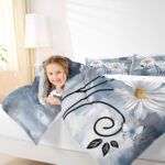 Teal Bedding Set Farmhouse Flower Comforter Set Rustic Farm Blue Floral Down Comforter Full,Kids Adults Men Women Daisy Country Wooden Quilt Duvet for Oil Painting Room Decor,Blue Turquoise