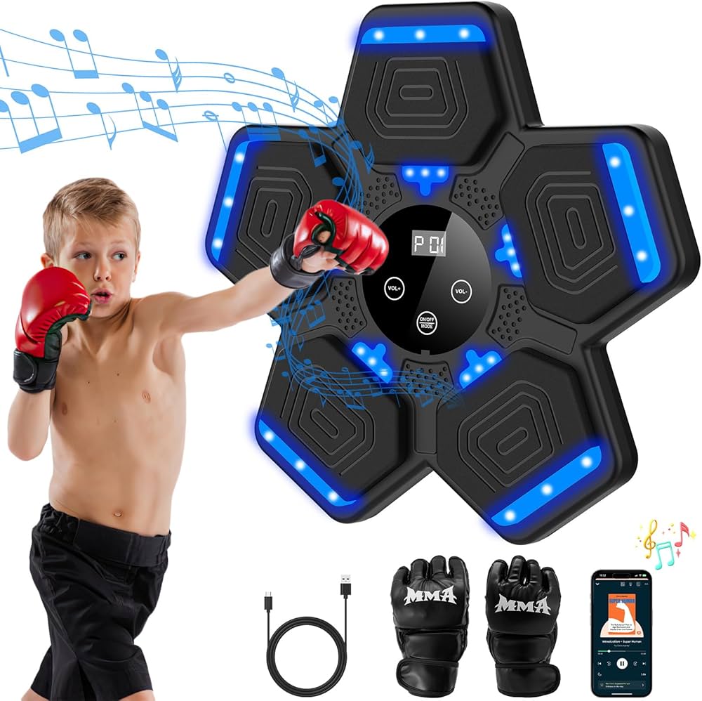 2025 Music Boxing Machine for Adults and Kids, Smart Interactive Boxing Training Equipment with Gloves Wall Mounted, Workout Punching Machine for Home,Office and Gym