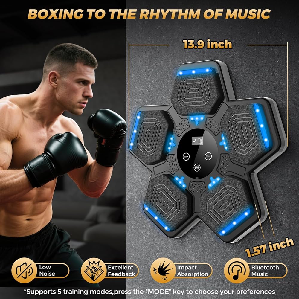 2025 Music Boxing Machine for Adults and Kids, Smart Interactive Boxing Training Equipment with Gloves Wall Mounted, Workout Punching Machine for Home,Office and Gym