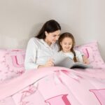 Erosebridal Cute Kawaii Bowknot Girls Bedding Set Pink Initial Letter U Comforter Set Princess Style Bow Bedding Comforter Sets Bow Monogram U Bed Set Twin Size for Kids Teen Women Bedroom