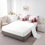 jejeloiu Eiffel Tower Comforter Set with Sheets Queen Size 7 Pieces Girls Dress Floral Flower Red Bedding Set for Women Adults Teens Modern French Paris Style Romantic City Bed in a Bag Room Decor