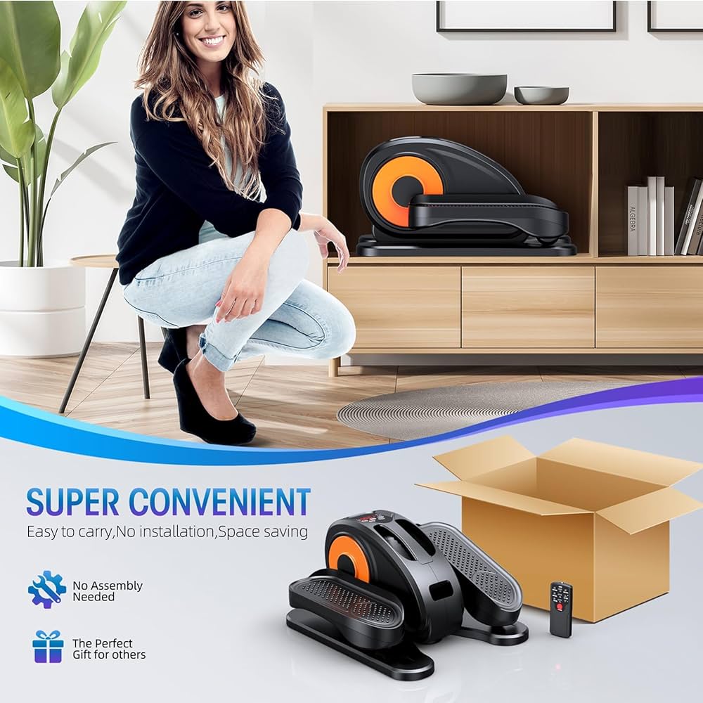 Under Desk Elliptical Machine, Electric Elliptical Leg Exerciser for Seniors Fully Assembled, Quiet & Portable Electric Seated Pedal Exerciser with Remote Control & 12 Adjustable Speeds