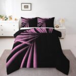 jejeloiu Abstract Ombre Stripes Comforter Set Twin Size Pink and Black Bedding Set for Boys Men Adults Teens Luxury Simple Modern Geometric Art Duvet Quilt Room Decor