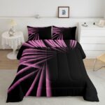 jejeloiu Abstract Ombre Stripes Comforter Set Twin Size Pink and Black Bedding Set for Boys Men Adults Teens Luxury Simple Modern Geometric Art Duvet Quilt Room Decor