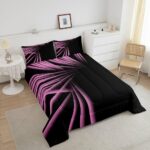 jejeloiu Abstract Ombre Stripes Comforter Set Twin Size Pink and Black Bedding Set for Boys Men Adults Teens Luxury Simple Modern Geometric Art Duvet Quilt Room Decor