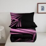 jejeloiu Abstract Ombre Stripes Comforter Set Twin Size Pink and Black Bedding Set for Boys Men Adults Teens Luxury Simple Modern Geometric Art Duvet Quilt Room Decor