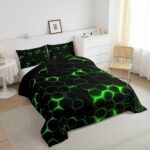 jejeloiu Honeycomb Comforter Set Twin Size Hexagon Theme Bedding Set for Boys Men Adults Teens Green Neon Lights Hexagonal Art Duvet Quilt Room Decor