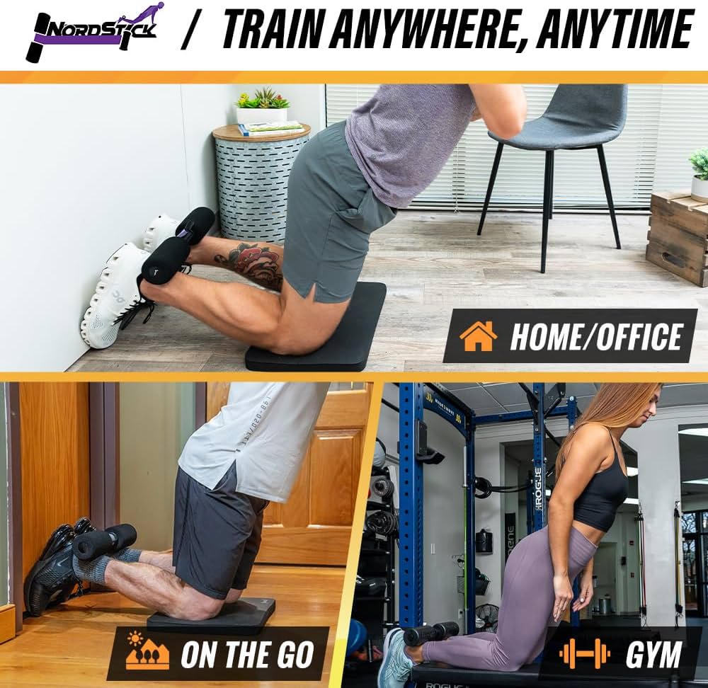 NordStick Nordic Hamstring Curl Strap – Original Nord Stick Exercise Set for Home and Travel – 5 Second Set Up