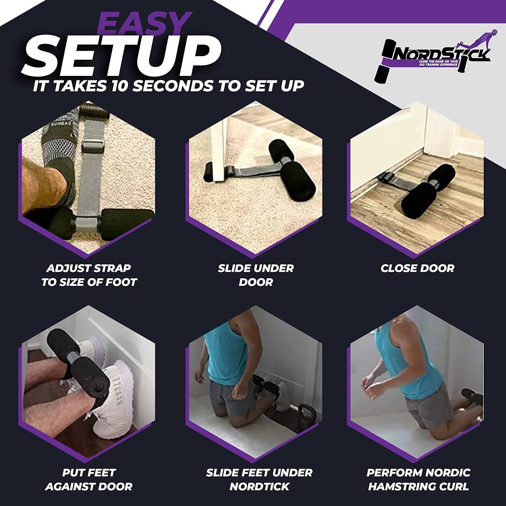 NordStick Nordic Hamstring Curl Strap – Original Nord Stick Exercise Set for Home and Travel – 5 Second Set Up