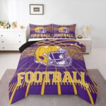 Erosebridal Football City Bed Set Rugby Football Seasonal Color Bedding, 3D Sports Fan Gifts Comforter Set Purple and Yellow Rugby Helmet Duvet Insert Twin Size with 1 Pillowcase