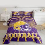 Erosebridal Football City Bed Set Rugby Football Seasonal Color Bedding, 3D Sports Fan Gifts Comforter Set Purple and Yellow Rugby Helmet Duvet Insert Twin Size with 1 Pillowcase