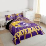 Erosebridal Football City Bed Set Rugby Football Seasonal Color Bedding, 3D Sports Fan Gifts Comforter Set Purple and Yellow Rugby Helmet Duvet Insert Twin Size with 1 Pillowcase