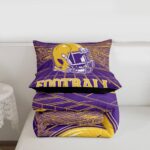 Erosebridal Football City Bed Set Rugby Football Seasonal Color Bedding, 3D Sports Fan Gifts Comforter Set Purple and Yellow Rugby Helmet Duvet Insert Twin Size with 1 Pillowcase