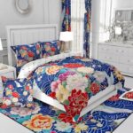 jejeloiu Japanese Crane Comforter Set Twin Size,Oriental Asian Style Retro Flower Bedding Set for Girls Women Room Decor,Ocean Wave Bedding Comforter Sets Ukiyo-E Flowers Quilt Bed Set 2Pcs