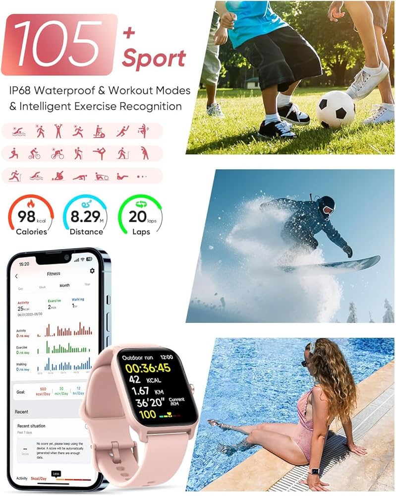 Fitpolo Smart Watch for Women Android & iPhone, Alexa Built-in [1.8″ HD Screen] IP68 Waterproof Fitness Watch with Bluetooth Call (Answer/Make), Heart Rate/Sleep/SpO2 Monitor, 105 Sports Trackers