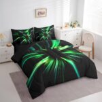 jejeloiu Geometric Abstract Ombre Comforter Set Queen 7 Pieces Green and Teal Striped Simple Modern Bedding Set Luxury Art Bed in a Bag with Comforter, Sheets, Pillowcases & Cushion Cover