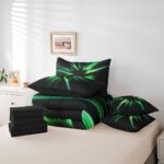 jejeloiu Geometric Abstract Ombre Comforter Set Queen 7 Pieces Green and Teal Striped Simple Modern Bedding Set Luxury Art Bed in a Bag with Comforter, Sheets, Pillowcases & Cushion Cover
