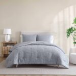 Nautica – Twin Comforter Set, Textured Chambray Bedding with Matching Sham, Medium-Weight for Year Round Use, Dorm Essentials, Oek-Tex Certified (Nautical Stitch Grey)