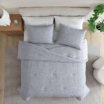 Nautica – Twin Comforter Set, Textured Chambray Bedding with Matching Sham, Medium-Weight for Year Round Use, Dorm Essentials, Oek-Tex Certified (Nautical Stitch Grey)