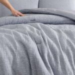 Nautica – Twin Comforter Set, Textured Chambray Bedding with Matching Sham, Medium-Weight for Year Round Use, Dorm Essentials, Oek-Tex Certified (Nautical Stitch Grey)