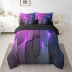 jejeloiu Geometric Comforter Queen 7 Pcs Honeycomb Hexagonal Geometrical Beehive Bedding Set Black Purple Simple Modern Abstract Art Bed in a Bag with Comforter, Sheets, Pillowcases & Cushion Cover